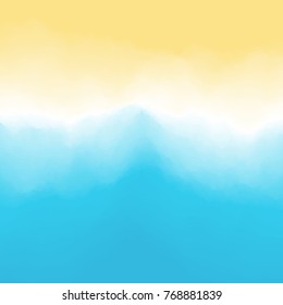 Sand and waves with foam. Southern beach background. Top down view from above. Vacation and travel. Vector illustration.