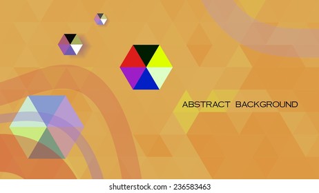 sand , yellow background from triangles , transparent wave plus color hexagon