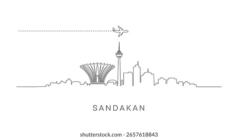 Sandakan Skyline Vector Line art Minimal.