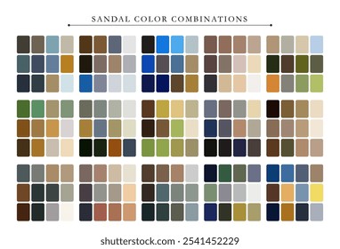 Sandal color palette. Trend color palette guide template. Fit for fashion designers, business, and paints colors company. Match combinations. Vector graphics. Eps 10.