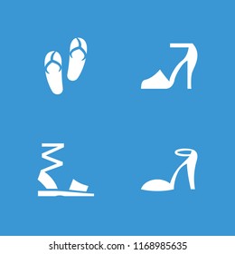 Sandal icon. collection of 4 sandal filled icons such as flip flops, heel sandals. editable sandal icons for web and mobile.