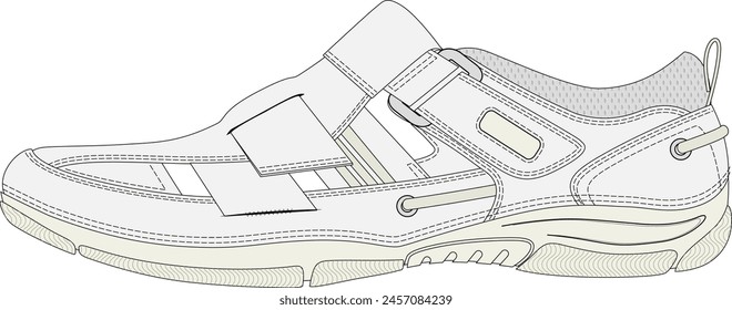 Sandalia Loafer Side View Ilustración Técnica Vector Calzado Diseño Plantilla 