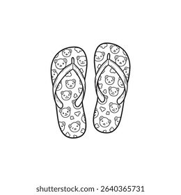 Sandal with panda motif design vector hand drawn. line art vector isolated. available editable. summer icon.