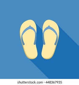 Sandal for summer icon, flat design with long shadow