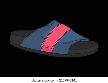 sandale Vektorgrafik mit schwarzem Hintergrund. Sommerschuh mit Sandalkartoon.
