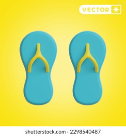 sandals 3D vector icon set, on a yellow background