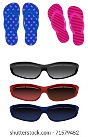 sandals for beach and sunglasses