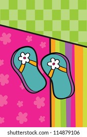 sandals with bright colors, background textures with frames, flowers and stripes