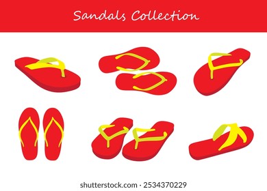 sandals collection in different poses. Vector illustration.