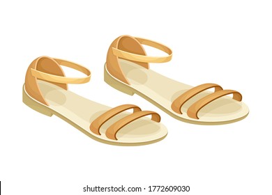 Sandals with Flat Sole and Latchets Vector Illustration