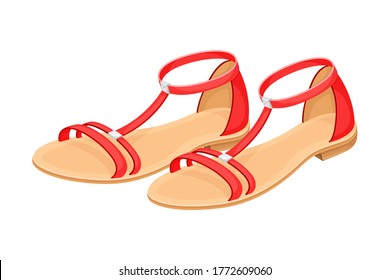 Sandals with Flat Sole and Latchets Vector Illustration