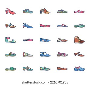 Sandals and footwear icon set