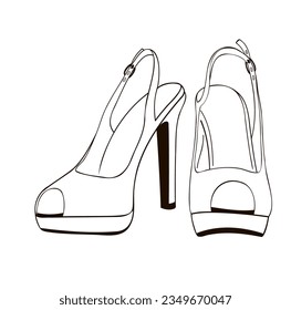 sandalias tacones altos para la novia Ilustración vectorial de contorno en blanco y negro