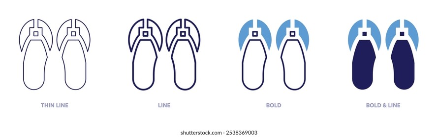 Sandals icon in 4 different styles. Thin Line, Line, Bold, and Bold Line. Duotone style. Editable stroke.