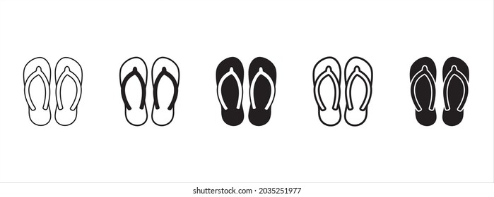 Conjunto de vectores de icono de sandalias. Los iconos de las zapatillas están configurados. Ilustración del símbolo del vector de volteo.