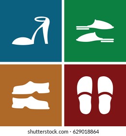 Sandals icons set. set of 4 sandals filled icons such as heel sandals