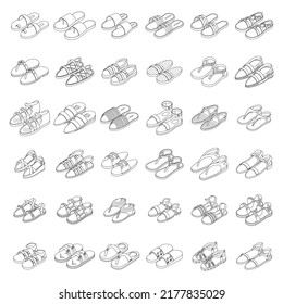 Sandals icons set. Isometric set of sandals vector icons thin line outline on white isolated