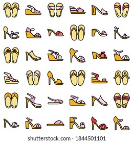 Sandals icons set. Outline set of sandals vector icons thin line color flat on white