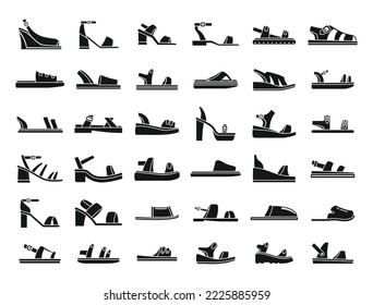 Sandals icons set simple vector. Foot shoes. Feet accessory