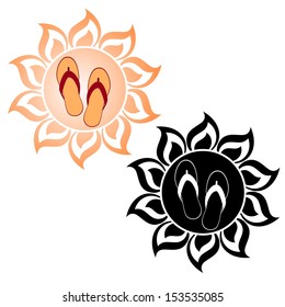 Sandals on the abstract background of the sun. The illustration on a white background.