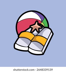 sandals on the beach and ball illustration design