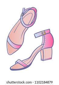 sandals on heels isolated on white, drawn by hand