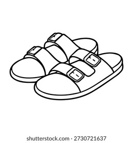 Icono de línea de Vector de sandalias sobre un fondo blanco.
Icono de línea de Vector sobre un fondo blanco