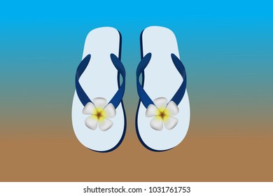 Sandals white-blue color and plumeria flowers, comfortable to wear, Elephant star, THAILAND