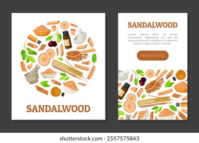 Sandalwood Banner Design with Fragrant Sticks and Essential Oil Vector Template
