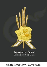 sandalwood flower-laying ceremony  for mourn to king of thailand pass away . hand draw sketch vector.