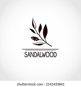 Sándalo. Planta medicinal. Hojas, flores, tallo. Silhouette. Logo, icono, emblema.