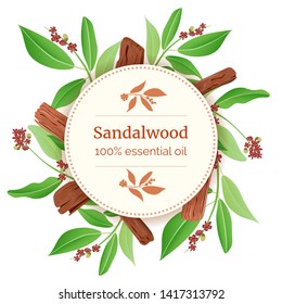 Sandalwood Round Circle badge. sticks and leaves card template with copy space. Card template. branch boxing. Vector illustration. For prints, posters, flyer, flier, , copy space, textile tags labels