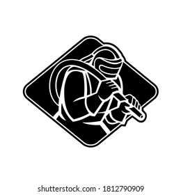 Sandblaster Sandblasting With Sandblasting Hose Diamond Retro Stencil Black and White