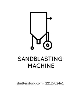 Icono del vector de la máquina de explosión de arena. Capacidad para abrasivo. Eliminación de óxido, metal, madera, procesamiento de vidrio.