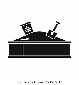 Sandbox with bucket and shovel icon in simple style isolated on white background vector illustration