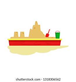 Sandbox with castle vector. Playground, game, sand sculpture. Childhood concept. Vector illustration can be used for topics like entertainment, leisure, kindergarten