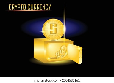 sandbox coin crypto currency on safety box with golden colour