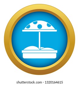 Sandbox with dotted umbrella icon blue vector isolated on white background for any design