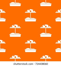 Sandbox with dotted umbrella pattern repeat seamless in orange color for any design. Vector geometric illustration