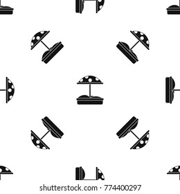 Sandbox with dotted umbrella pattern repeat seamless in black color for any design. Vector geometric illustration