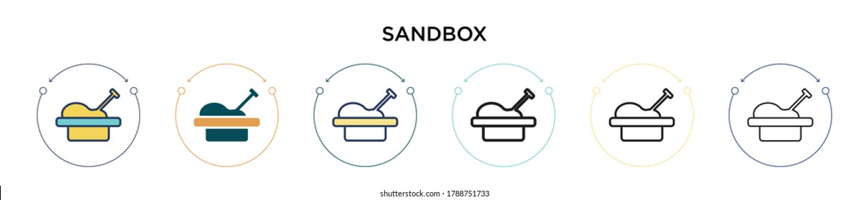 Sandbox icon in filled, thin line, outline and stroke style. Vector illustration of two colored and black sandbox vector icons designs can be used for mobile, ui, web