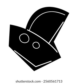 Sandbox mold in the shape of a boat in black and white colors. Clip art for your projects.