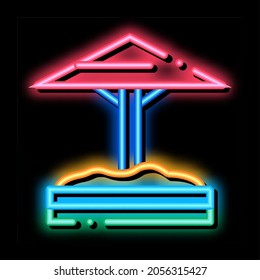 sandbox with protective umbrella neon light sign vector. Glowing bright icon sandbox with protective umbrella sign. transparent symbol illustration