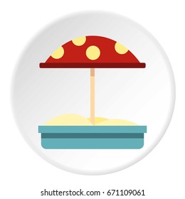 Sandbox with red dotted umbrella icon in flat circle isolated vector illustration for web