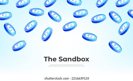 La moneda de Sandbox (ARENA) cae del cielo. Fondo del banner del concepto de criptodivisa de ARENA.
