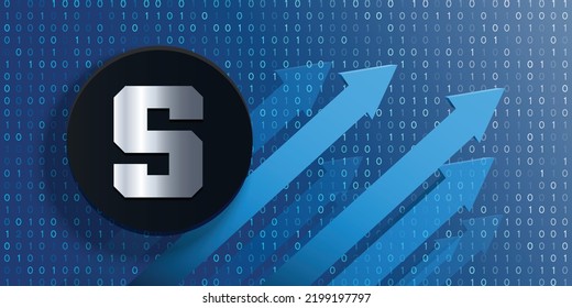 Die Sandbox (SAND) verschlüsselt die Währung Logo-Münze auf futuristischem Hintergrund der Finanztechnologie und Banner-Vektorgrafik. Kann als Cover, Header, Hintergrund, Poster, Wallpaper und Print-Design verwendet werden