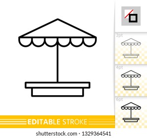 Sandbox thin line icon. Umbrella banner in flat style. Beach Parasol poster. Sunshade Linear pictogram. Simple illustration, outline symbol. Vector sign on white. Editable stroke icons without fill