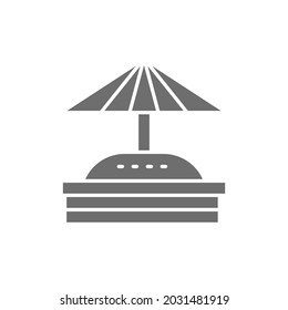 Sandbox with umbrella for children grey icon.
