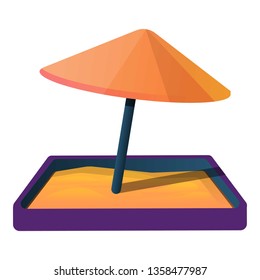 Sandbox with umbrella icon. Cartoon of sandbox with umbrella vector icon for web design isolated on white background