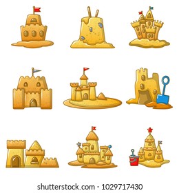 Sandcastle Beach Icons Set. Cartoon Illustration Of 9 Sandcastle Beach Vector Icons For Web